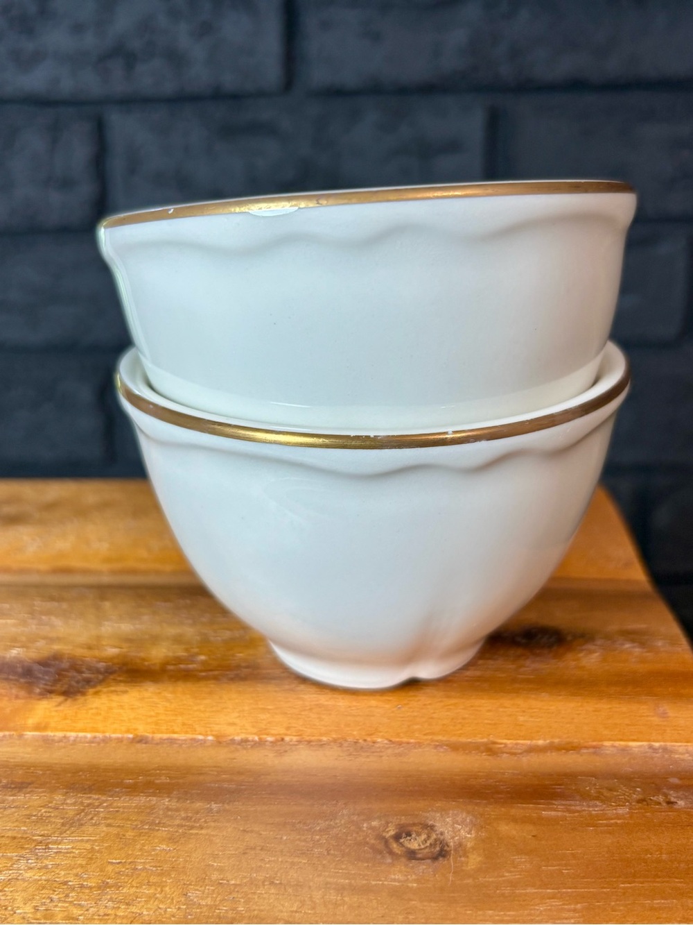 2 VTG Homer Laughlin Restaurant Ware Soup bowls / bouillon cups ivory and gold